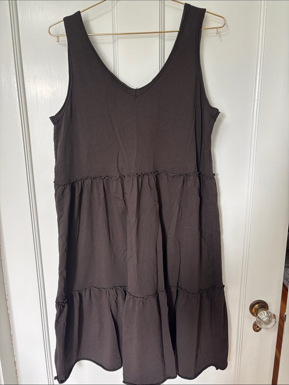 European Sleeveless Tiered Cotton Dress in Dark Brown